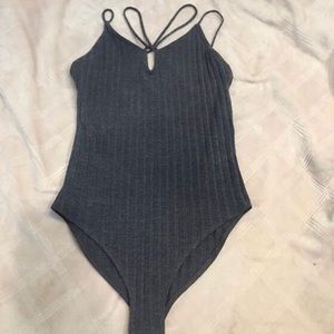 blue ribbed body suit